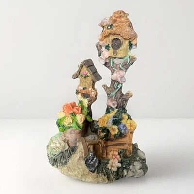 Vintage Resin Birdhouse Garden Figurine • Cottage Floral Décor • Birdhouses - Image 1 of 2