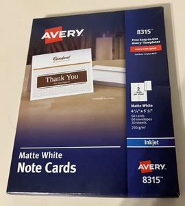 Avery Note Cards for Inkjet Printers, 4 1/4 x 5 1/2, Matte White, 60/Pack w/Enve - Picture 1 of 2