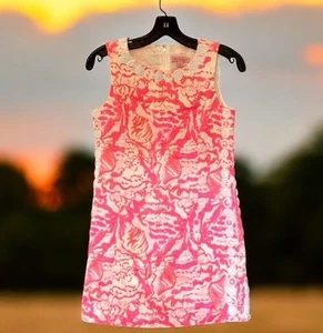 Lilly Pulitzer Girls MINI MILA SHIFT Dress Coral Reef Beside The Point Sixe 14 L - Picture 1 of 6
