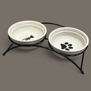 Elevated Iron Food & Water Ceramic Bowl Dishes Feeding For Pets Dogs & Cats NEW! - Picture 1 of 8