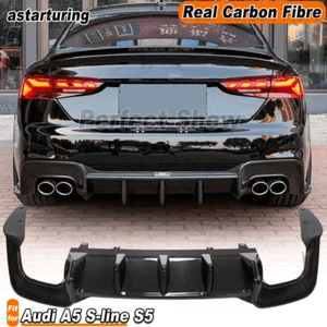 For Audi A5 S-line S5 2020-21 Dry Carbon Fiber Rear Bumper Diffuser Lip Spoiler - Picture 1 of 15