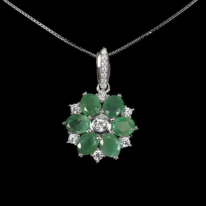 925 Sterling Silver Necklace Oval Emerald Topaz Natural Gemstone jewelry 18inch - Picture 1 of 13