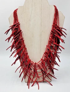 Necklace Red Statement Glass Bead Dyed Coconut Chili Pepper Style Spike Tribal - Picture 1 of 2