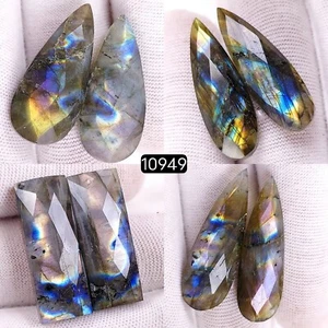 4 pares de piedras preciosas de cabujón de labradorita natural de 130 quilates 34x10 27x10 mm #10949 - Imagen 1 de 4