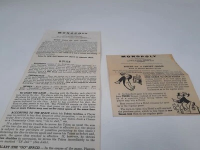 Juego de mesa Monopoly 1961 vintage instrucciones de reemplazo/instrucciones/reglas Foto 1 de 4