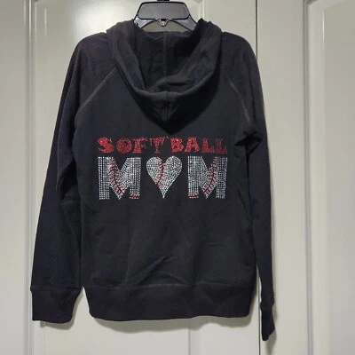 Sudadera con Capucha Softball Mom Medium Bling Sparkle Cremallera Completa Negra Foto 1 de 4