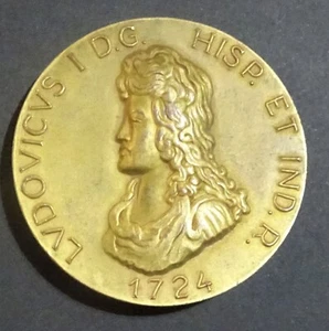 MEDALLA CONMEMORATIVA REY LUIS I KING BRONCE DORADO CALICO MEDAL TECXX 1 - Imagen 1 de 4