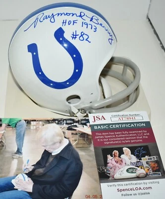 RAYMOND BERRY AUTOGRAPHED 2 BAR TB VSR4 MINI HELMET BALTIMORE COLTS HOF 1973 JSA - Image 1 of 4