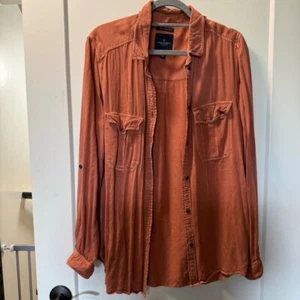 American Eagle Boyfriend Fit Utility Button Down Viscose Cargo Blouse Top Rust - Picture 1 of 6