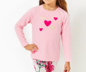 LilLy Pulitzer Girls Mini Ballad Sweatshirt Hearts Embellishment Conch Pink Sz S - Picture 1 of 5