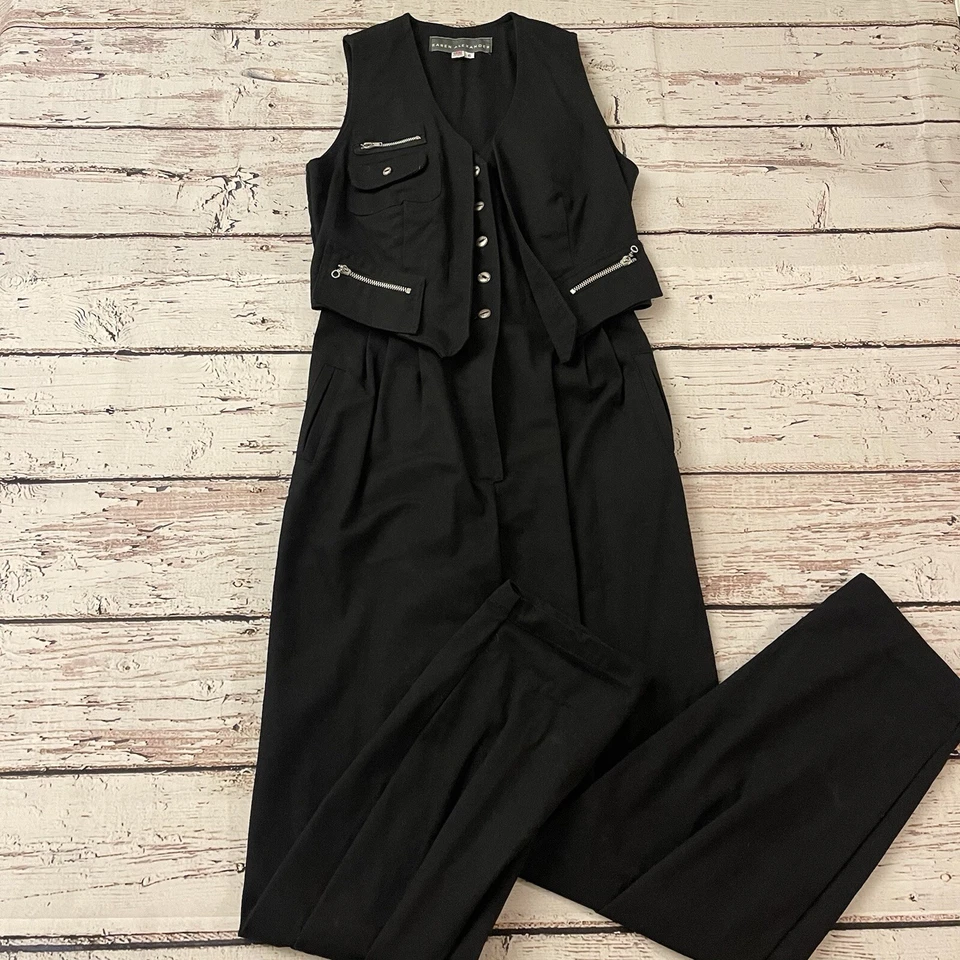 Macacão sexy vintage anos 80 Karen Alexander denim tamanho 6 preto feminino - Imagem 1 de 4