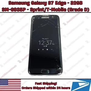 Samsung Galaxy S7 edge G935P (Sprint) - 32GB Black - CRACKED - FUNCTIONAL - Picture 1 of 8