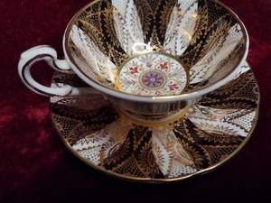 PARAGON Vintage 50s-60s Black Gold GEOMETRIC Cup & Saucer England - Picture 1 of 14
