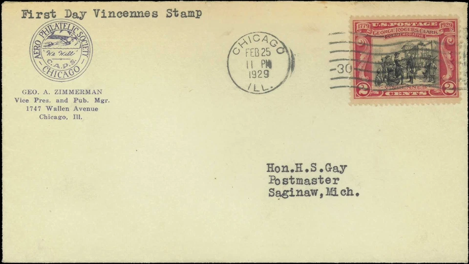 SAVOYSTAMPS- USA Cover -1929- George Rogers Clark -# 651 FDC, Vincennes, Indiana - Image 1 of 1