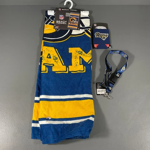 Los Angeles Rams NFL Ultimate Fan Gift Lot Beach Towel, Bottle Sleeve, Keychain Cover