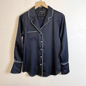 Banana Republic Women’s XS Pearl Button Down Satin Sleep Shirt Style Top Blue - Picture 1 of 10