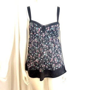 American Eagle Babydoll Floral Top Empire Boho Sz.M Gray+Flowers Adj.Straps - Picture 1 of 4