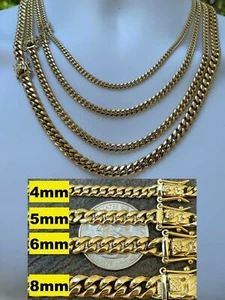 Real Miami Cuban Link Chain Necklace / Bracelet 14k Gold Plated Stainless Steel - Picture 1 of 12