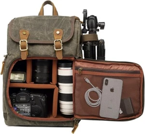 DSLR Camera Canvas Backpack Large Capacity Front Open Waterproof Anti-shock SLR/ - Picture 1 of 6
