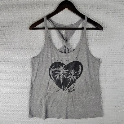 Volcom Tank Top Corazón Paraíso Talla Grande Jersey Elástico Gris Playa Verano Foto 1 de 4