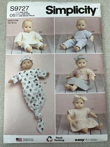 UNCUT Simplicity S9727 Doll Clothes 15" Baby Doll Hat, Sleepsack, Shirt Pattern - Picture 1 of 2