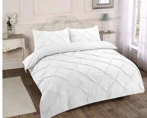Pintuck White Quilt Duvet Cover Bedding Set Double With Pillowcases - Picture 1 of 6