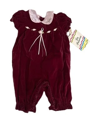 Nuevo con etiquetas Mameluco Vintage Terciopelo NAVIDAD Bebé Niñas 6 9 Meses Rojo Borgoña Fiesta EE. UU. Foto 1 de 4