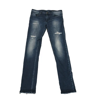 Pantalones de mezclilla Armani Exchange A|X J14 para hombre ajustados elásticos azules desgastados 33 Foto 1 de 4