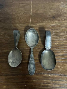 Vintage Silverplate Baby Spoon Lot Set X3 Antique Bent Handle Ornate Unmarked - Picture 1 of 2