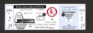 APRIL 5, 1995 PHILADELPHIA PHILLIES @ ST. LOUIS CARDINALS FULL TICKET - Picture 1 of 2