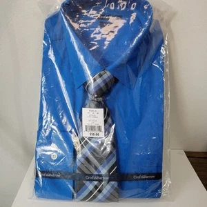 Nuovo con etichette - Croft & Barrow set camicia e cravatta uomo elegante aderente 16,5-17 (34/35) blu - Foto 1 di 5