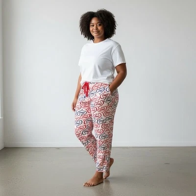 Pantalones para dormir pijama largo tejido estampado básico HUE rosa/azul/rojo talla grande 2X Foto 1 de 4