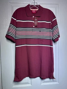 Lada mens polo size large burgundy striped short sleeve pocket new w/o tag - Picture 1 of 8
