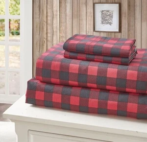 RED & BLACK BUFFALO PLAID 4pc Virah Bella Queen Sheet Set - NEW With Tag - Picture 1 of 1