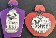 HALLOWEEN Vampire Ashes & Crows Feet Potion Bottle Shaped Decor Signs 6" & 7.25"