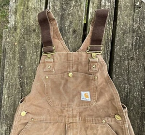 Carhartt Bib Overalls Boys Sz 18-20 Canvas Duck Brown Work Tough Double Knee 29” - Picture 1 of 11