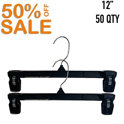 Black Clothes Hangers with GRIP CLIPS-12" pants-Lot of 50*SALE*50% off(IT#51) - Image 1 of 3