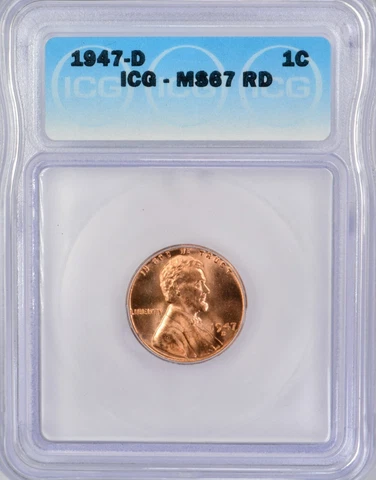 1947-D Lincoln Wheat Cent 1c ICG MS67 RED! Free Shipping! Cover