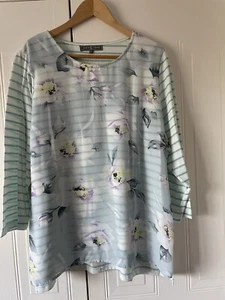 Beautiful JESSICA GRAAF Teal & WHITE FLORAL Sheer Layered BLOUSE / TOP SIZE XXL - Picture 1 of 5
