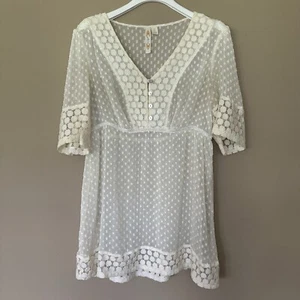Blusa boho bohemia babydoll transparente Cottagecore para mujer L encaje marfil femenino cuello en V - Imagen 1 de 8