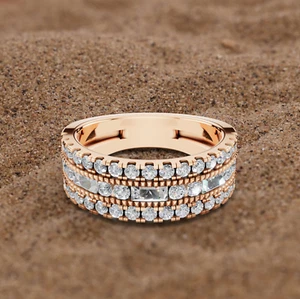 0.745Ct Round Moissanite Classy Valentine Gift 14K Rose Gold Plated Wedding Ring - Picture 1 of 9