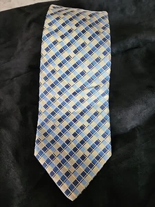 Bettini Silk Gold Navy Blue Diamond Check Print Tie Necktie Italy - Picture 1 of 5