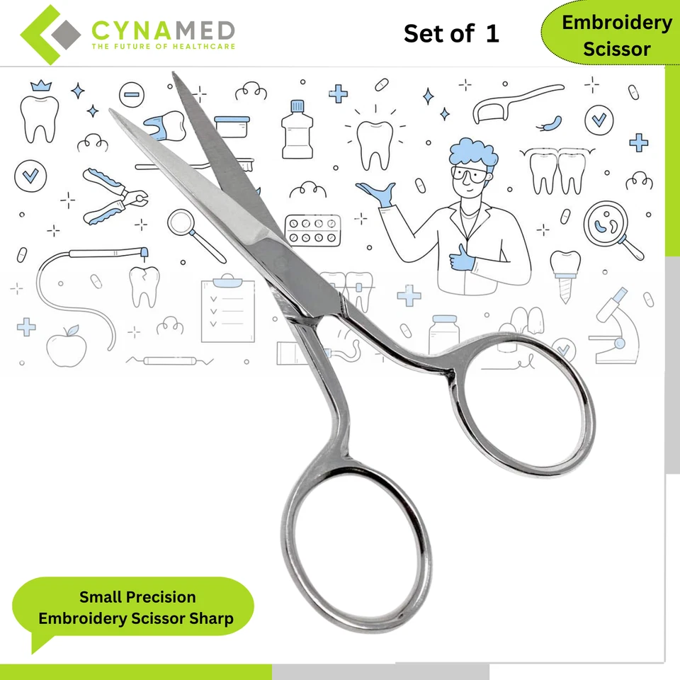 Cynamed Stainless Steel Small Precision Embroidery Scissor Sharp Pointed Tip 4in