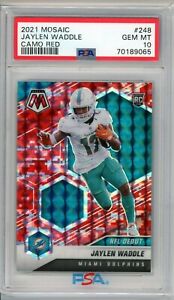 2021 Panini Mosaic Jaylen Waddle Rookie CAMO RED PRIZM RC #248 PSA 10 Pop 4