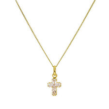 Small 9ct Gold & CZ Crystal Cross Necklace 16 - 20 Inches