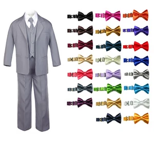 Baby Toddler Boy Teen Formal Wedding Medium Gray Suit a Color Bow Tie to Pick - Picture 1 of 25