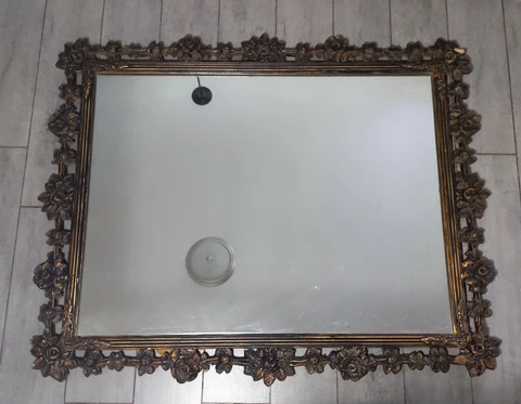 Vintage/Antique Carved Wood Wall Mirror Black/Gold Gilt Regency Victorian Ornate Cover