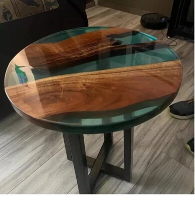 Personalized Clear Green Epoxy Coffee Table Walnut Wood Garden Furniture Decors - Image 1 of 4