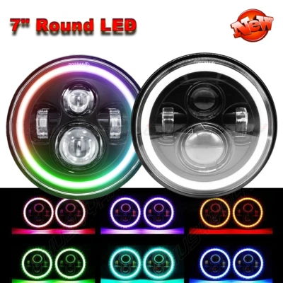 Pair 7" Round LED Headlights Hi-Low Beam RGB Halo for chevrolet P10 P20 P30 Van - Image 1 of 4