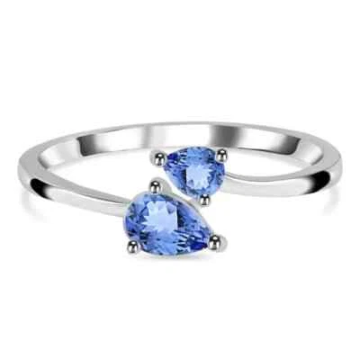 Lindo anel simulado em forma de pera tanzanita Toi Et Moi em platina sólida 950 - Imagem 1 de 4
